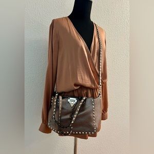 Valentino Rockstud Trapeze Metallic Gold Leather Small Bag